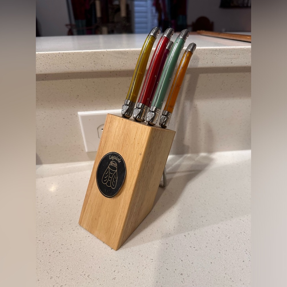 Laguiole steak table knives multi color lucite handle like new